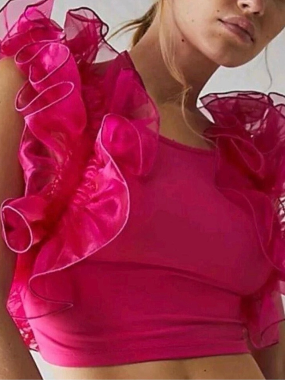 Intimately By Free People /// Women’s House Party Ruffled Sleeve Hot Pink Top